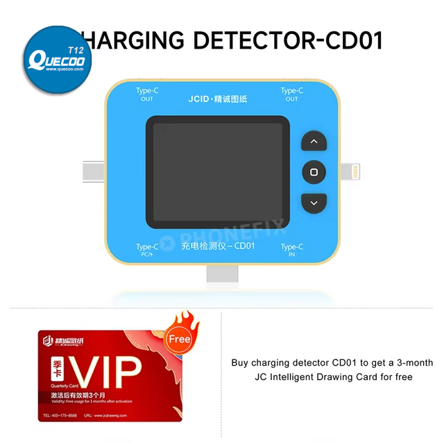 JCID CD01 Charging Detector With JC Drawing Type-C Lightning Port