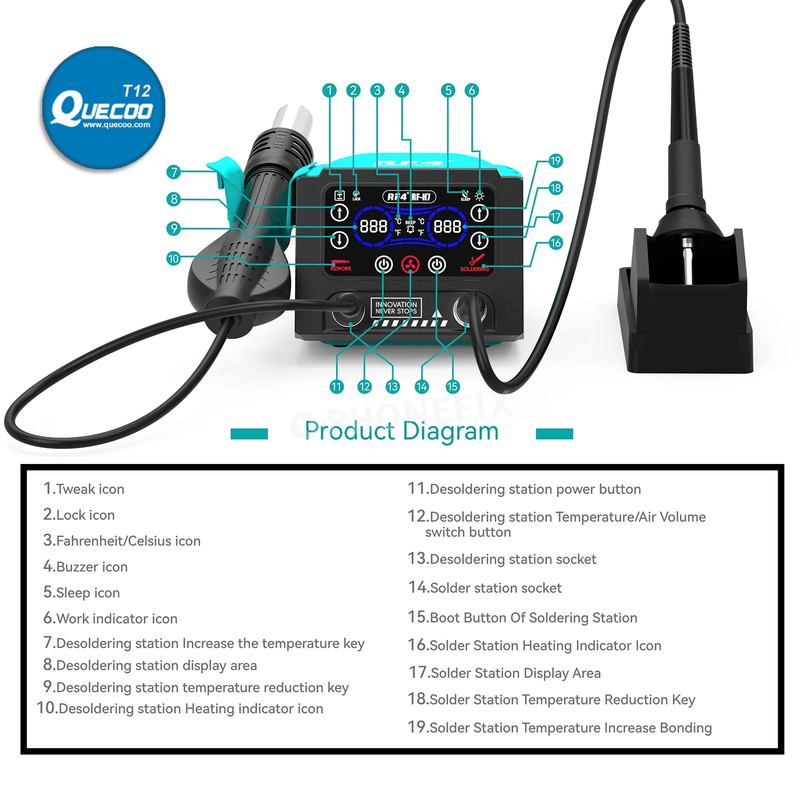 RF4 RF H7 2 in 1 Hot Air Soldering Station 600W Heat Gun BGA Rework Station with Soldering Handle for Mobile Phone BGA Repair