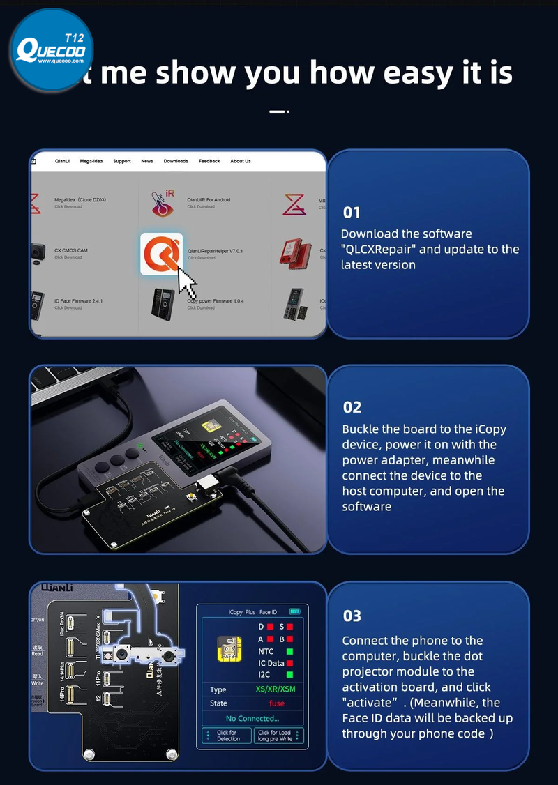 Qianli iCopy Plus 2.2 Ver. Programmer True Tone Repair Face ID Battery Data Read &Write Headset Repair for iPhone 11 12 13 14 15