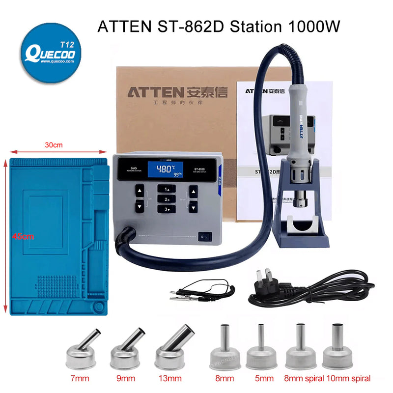 ATTEN St-862D 1000W Hot Air BGA Rework Station with Anti-static Heat Resistant Soldering Mat For Motherboard PCB Chip Repair