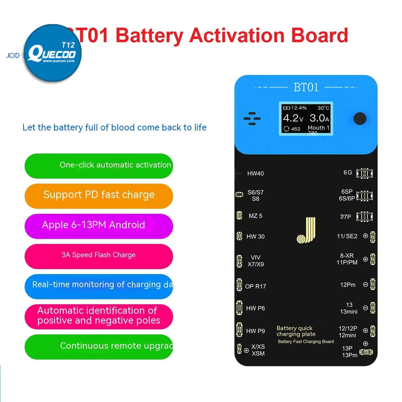 JCID JC BT01 Battery Charger for iPhone 6 7 8 X 11 12 13 Pro Max Anzor Cell Phone Battery Activation Panel Maintenance Tool