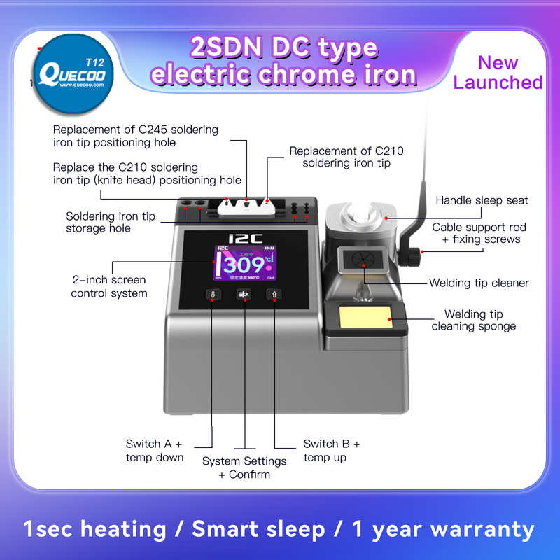 I2C 2SDN Intelligent Soldering Station Suitable with 210/115/245 Solder Handle 180W Rapid Heating Auto Sleep Welding Rework Tool