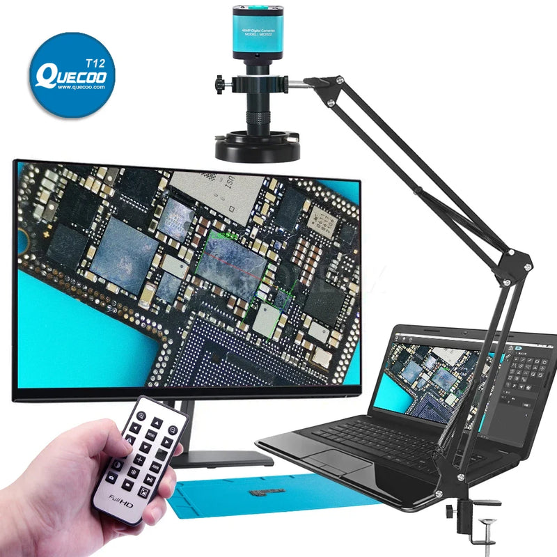 48MP 1080P HDMI Video Camera with 130X C-Mount Lens LED Ring Light Stand Holder for PCB Soldering Repair Live Streaming Webcam