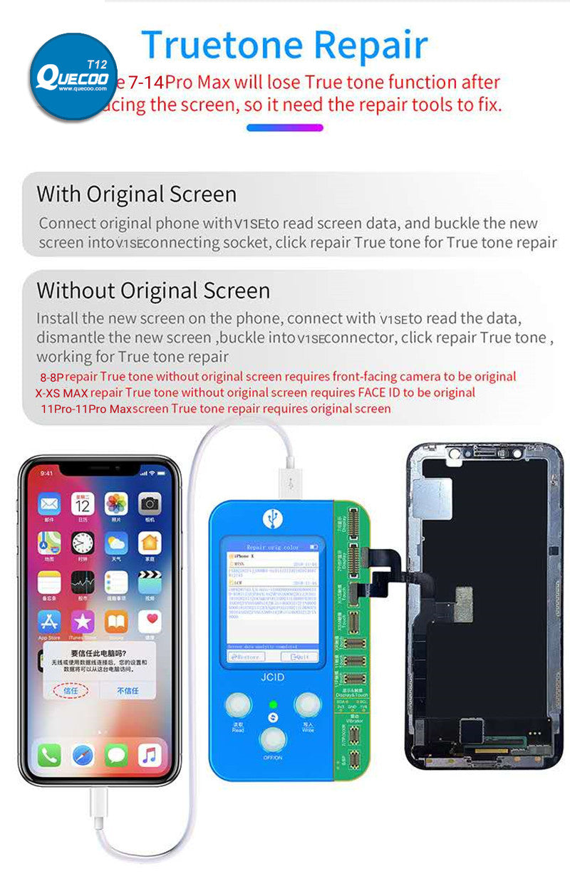 JCID V1SE True Tone Board Repair For IPhone 7-14 PRO MAX Original Screen Copy Display Recovery Original Color Read and Write