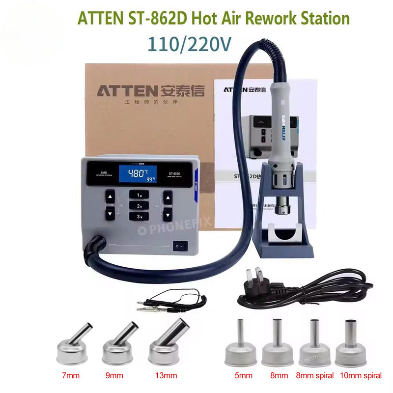 ATTEN ST-862D 1000W Hot Air Gun BGA Rework Station Automatic Sleep Mobile Phone PCB Welding Intelligent Hot Air Gun Solder Tool