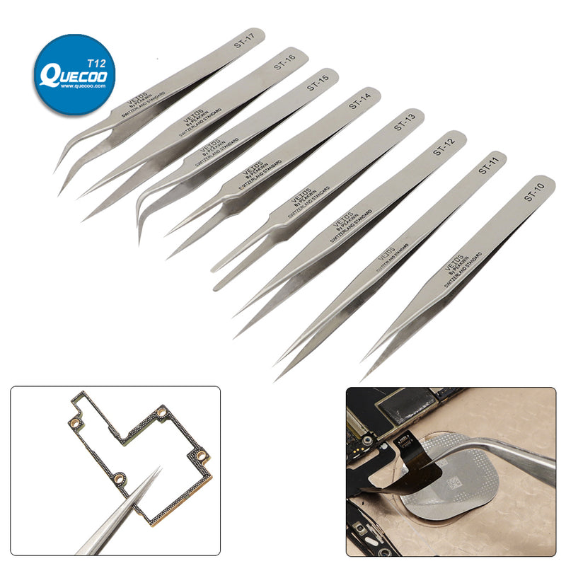 Industrial Tweezers Anti-static Stainless Steel Curved Straight Forceps Phone Logic Board Repair Electronic Tools Kit