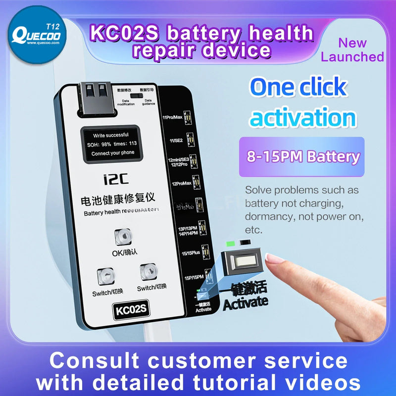 i2C KC02S Battery Battery Calibrator Tester for iPhone 11-15PM No FPC Needed Battery Cycle Time Reseting Health Modify Board