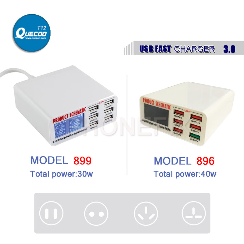 Phone Repair 6 Port USB Fast Charger EU US UK Plug for iPhone Repair Fast Charging Station with LCD Display Power Supply Charger